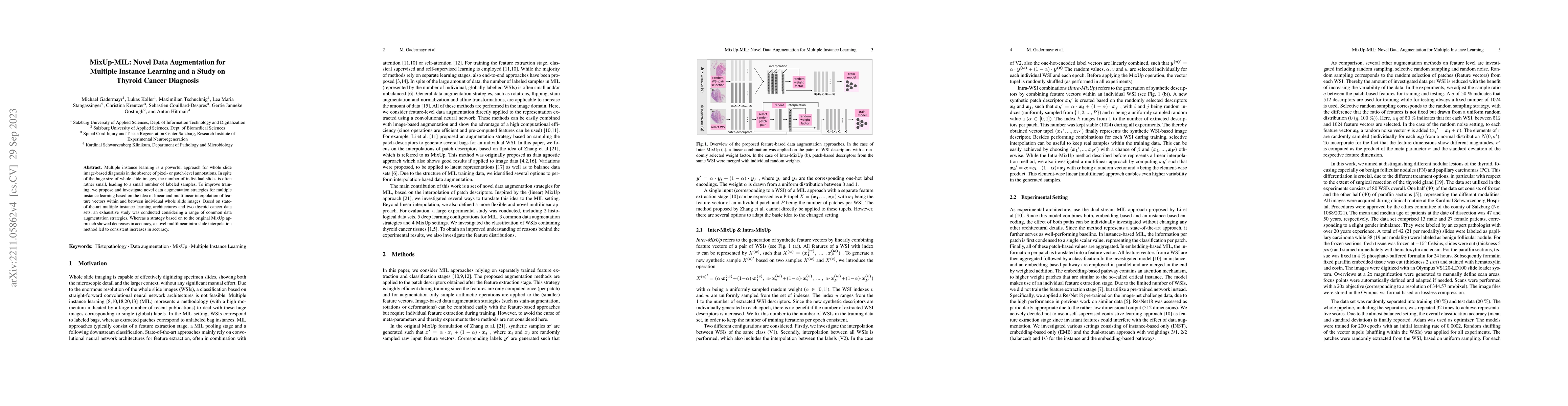 Thumbnail for MixUp-MIL: Novel Data Augmentation for Multiple Instance Learning and a
  Study on Thyroid Cancer Diagnosis