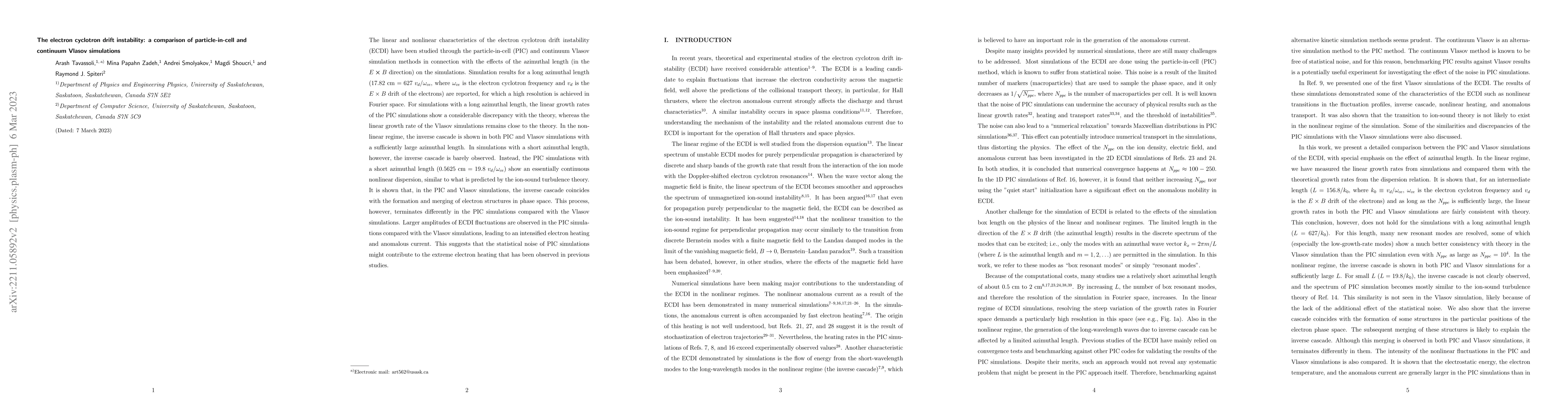 Thumbnail for The electron cyclotron drift instability: a comparison of
  particle-in-cell and continuum Vlasov simulations