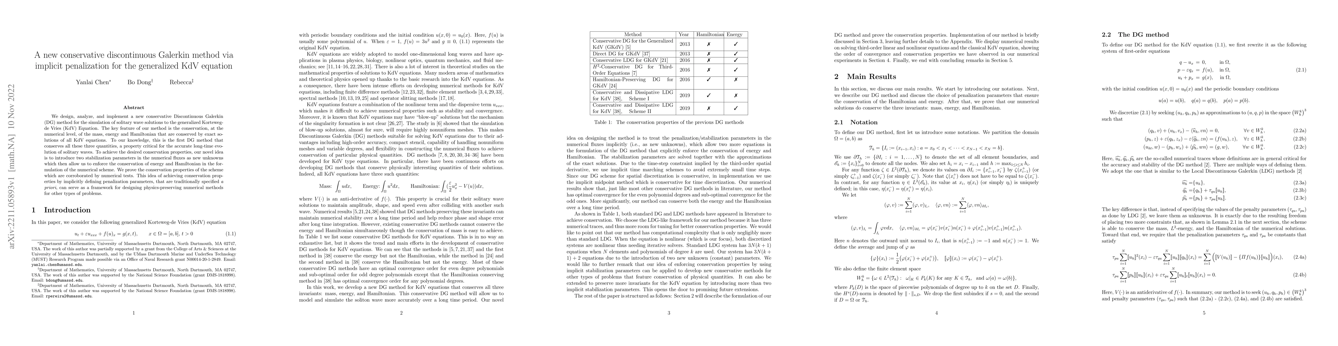 Thumbnail for A new conservative discontinuous Galerkin method via implicit
  penalization for the generalized KdV equation