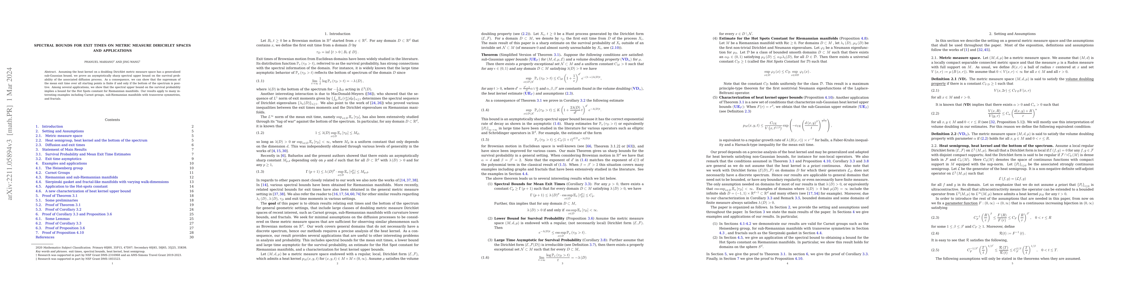 Thumbnail for Spectral bounds for exit times on metric measure Dirichlet spaces and
  applications