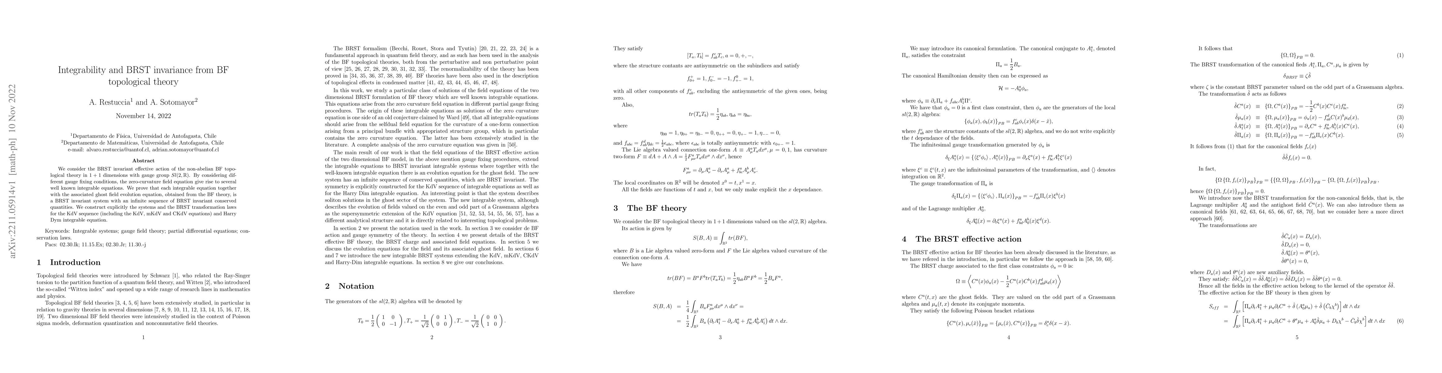 Thumbnail for Integrability and BRST invariance from BF topological theory