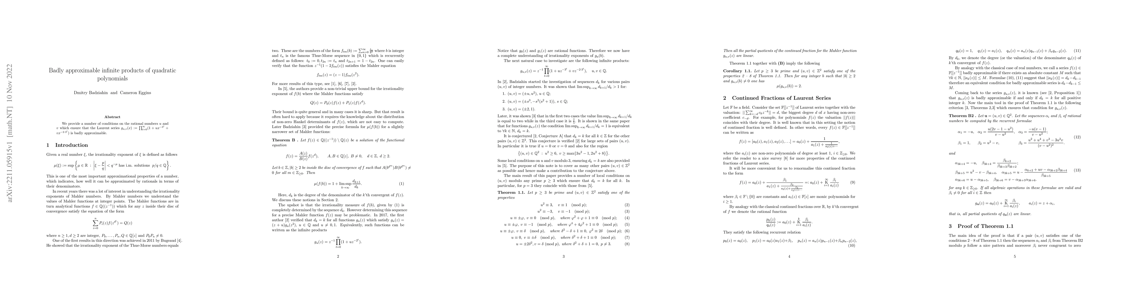 Thumbnail for Badly approximable infinite products of quadratic polynomials