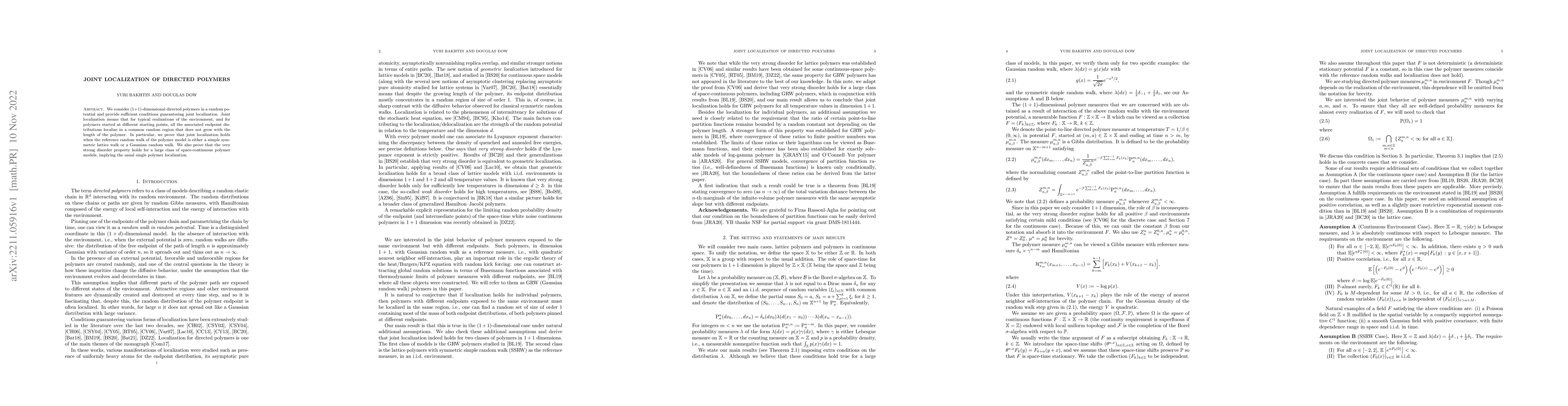 Thumbnail for Joint localization of directed polymers