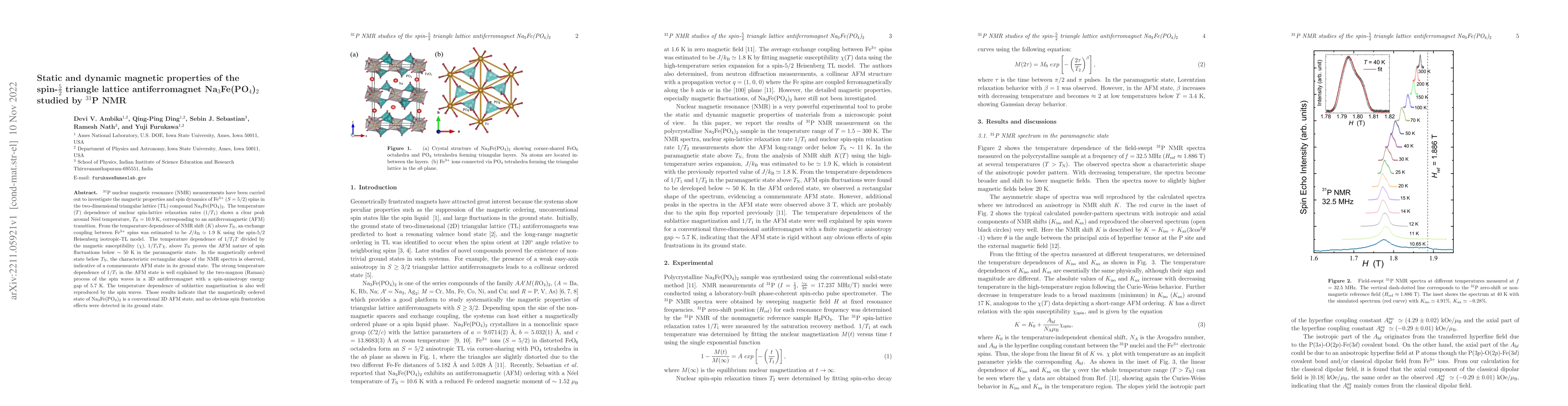 Thumbnail for Static and dynamic magnetic properties of the spin-5/2 triangle lattice
  antiferromagnet Na3Fe(PO4)2 studied by 31P NMR