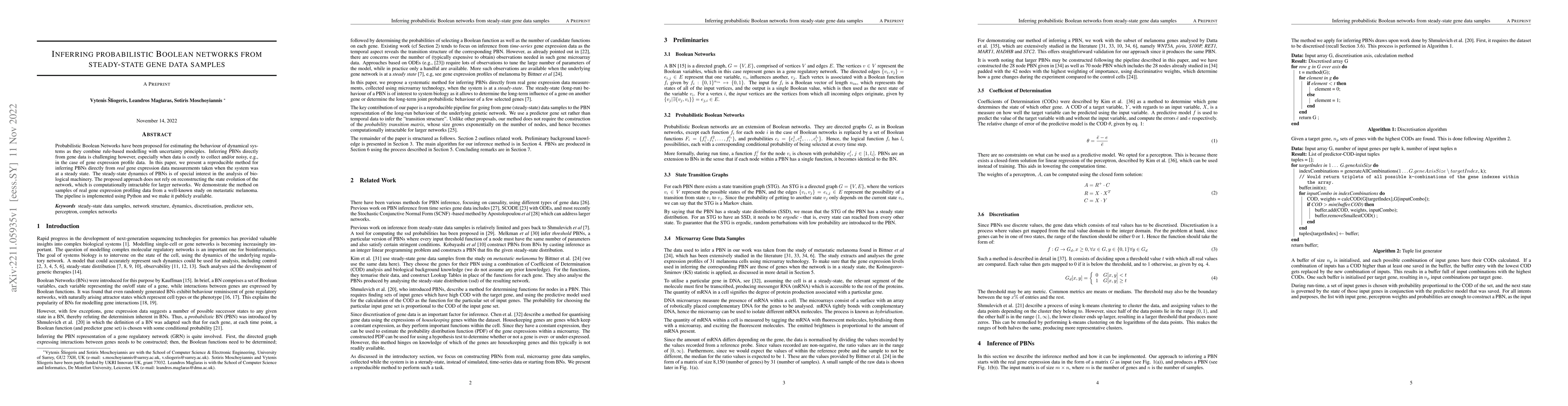 Thumbnail for Inferring probabilistic Boolean networks from steady-state gene data
  samples