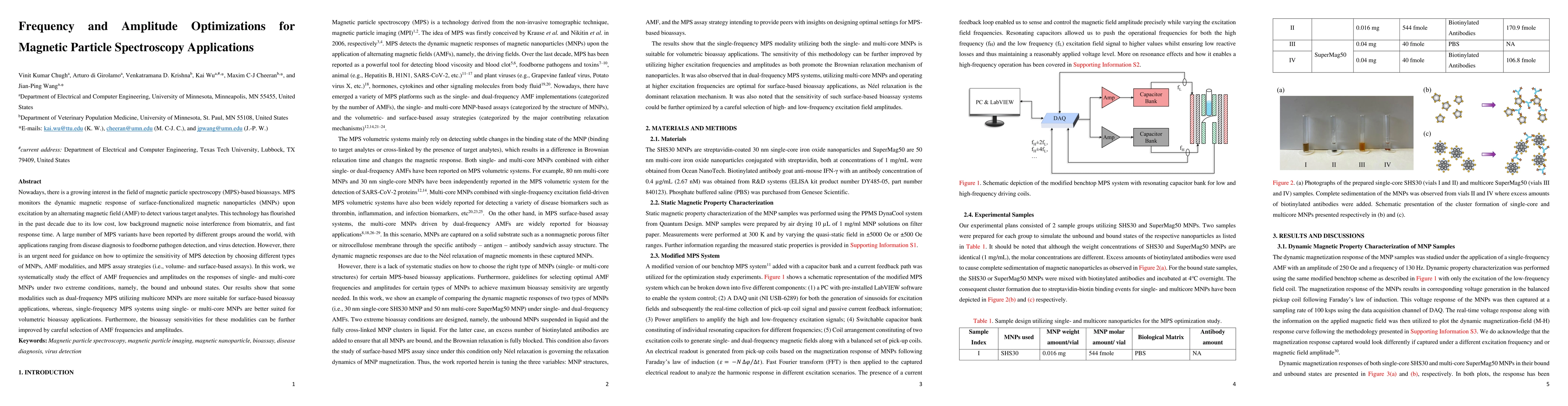 Thumbnail for Frequency and Amplitude Optimizations for Magnetic Particle Spectroscopy
  Applications