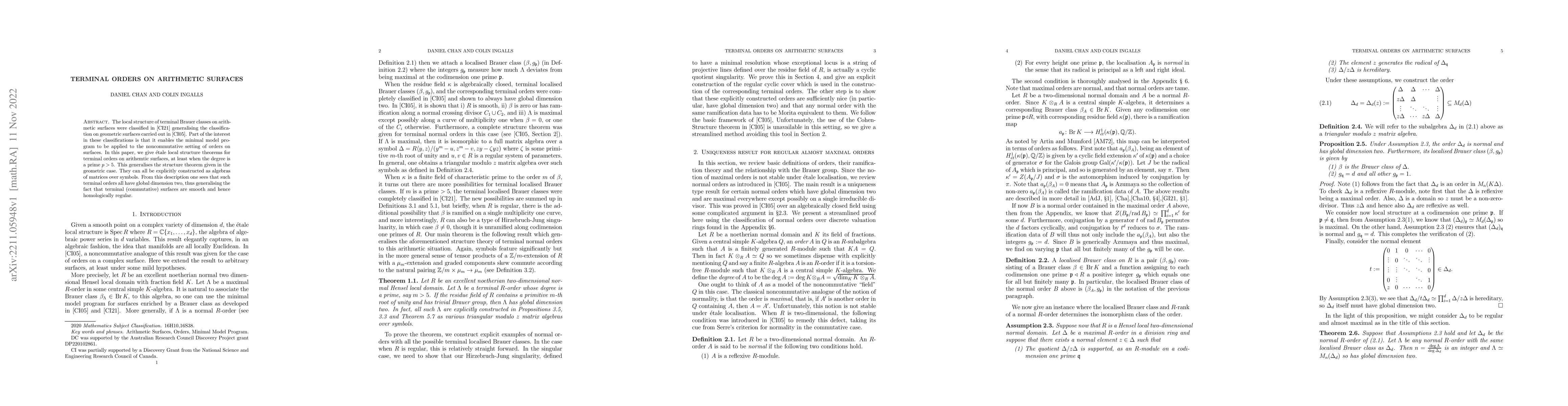 Thumbnail for Terminal orders on arithmetic surfaces