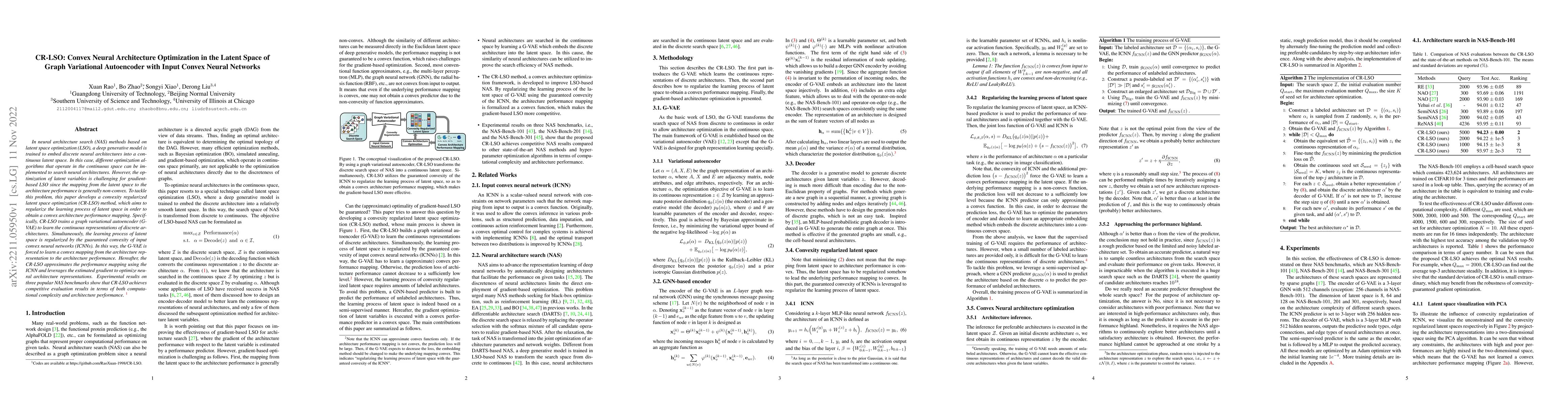 Thumbnail for CR-LSO: Convex Neural Architecture Optimization in the Latent Space of
  Graph Variational Autoencoder with Input Convex Neural Networks