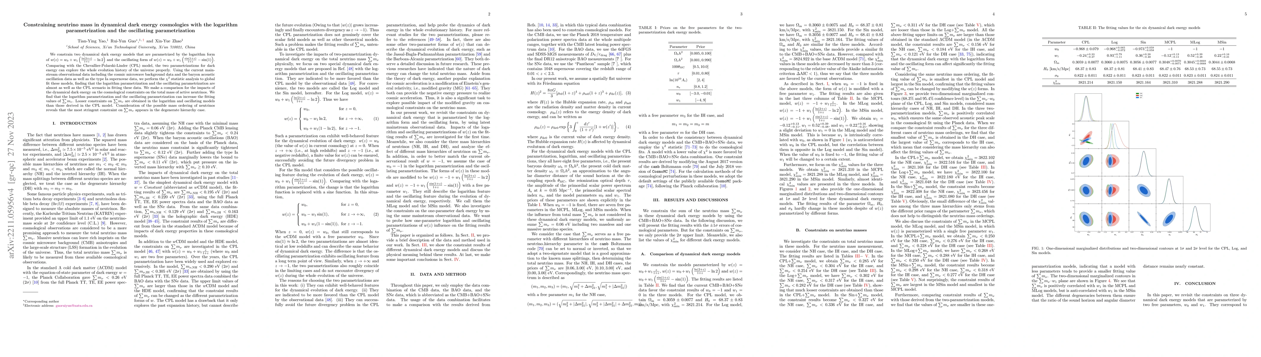 Thumbnail for Constraining neutrino mass in dynamical dark energy cosmologies with the
  logarithm parametrization and the oscillating parametrization