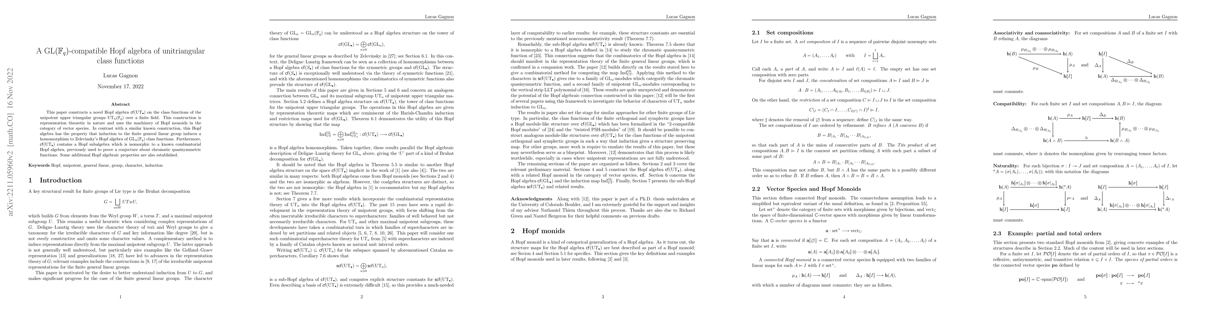 Thumbnail for A $\mathrm{GL}(\mathbb{F}_q)$-compatible Hopf algebra of unitriangular
  class functions