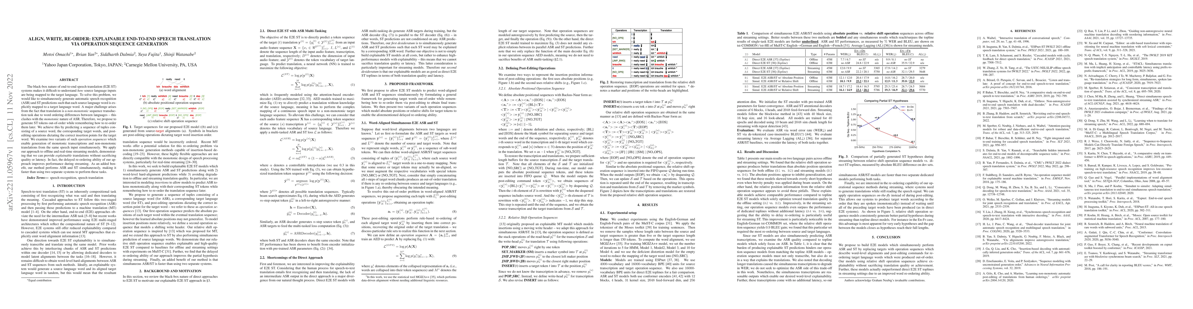 Thumbnail for Align, Write, Re-order: Explainable End-to-End Speech Translation via
  Operation Sequence Generation