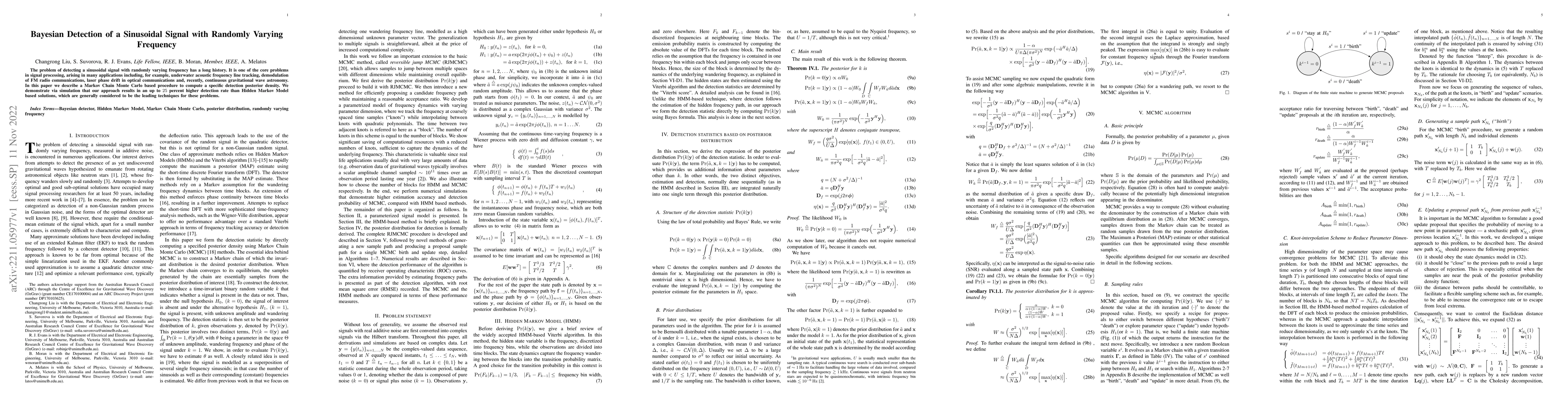 Thumbnail for Bayesian Detection of a Sinusoidal Signal with Randomly Varying
  Frequency