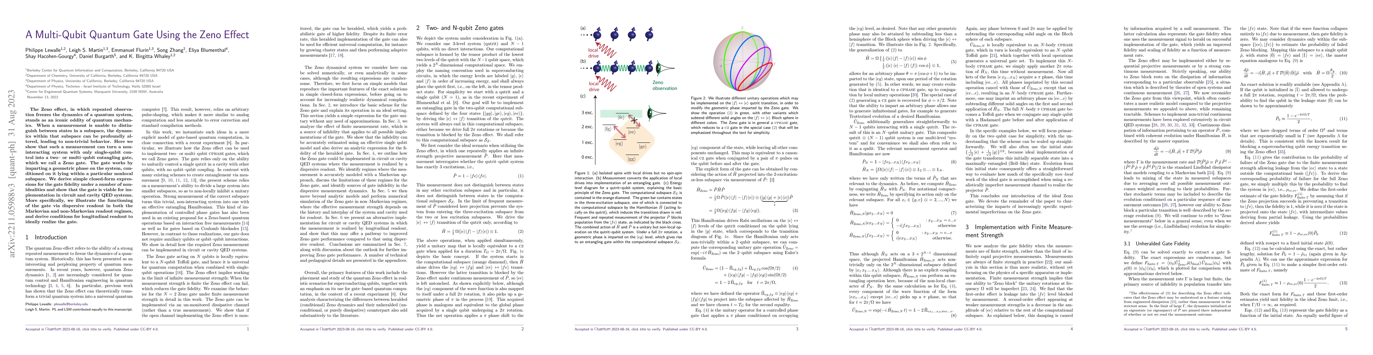 Thumbnail for A Multi-Qubit Quantum Gate Using the Zeno Effect