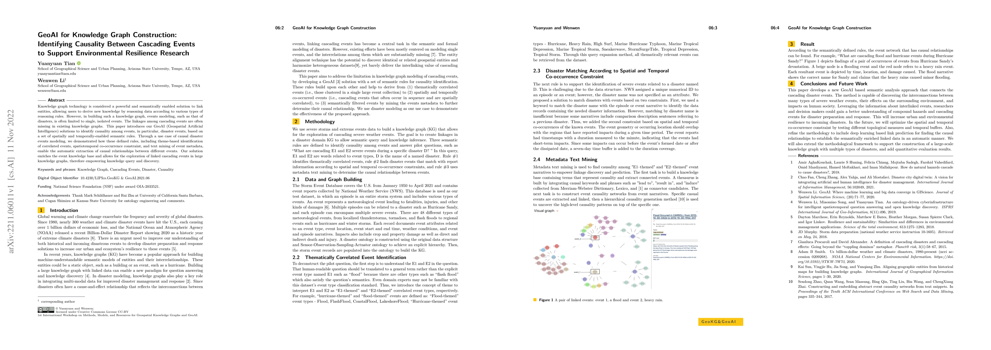 Thumbnail for GeoAI for Knowledge Graph Construction: Identifying Causality Between
  Cascading Events to Support Environmental Resilience Research