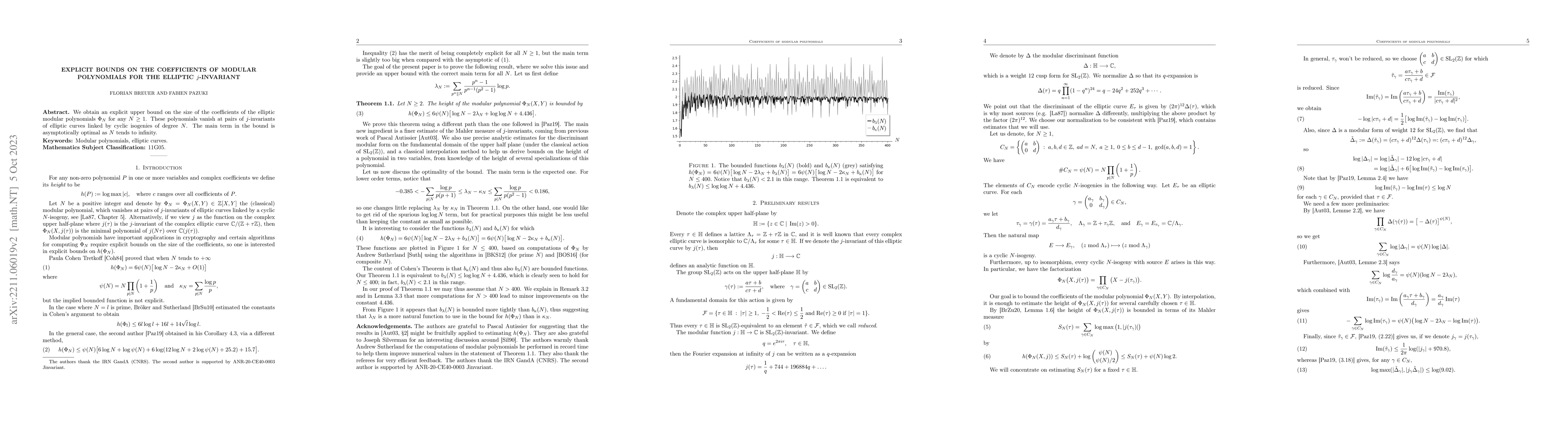 Thumbnail for Explicit bounds on the coefficients of modular polynomials for the
  elliptic $j$-invariant