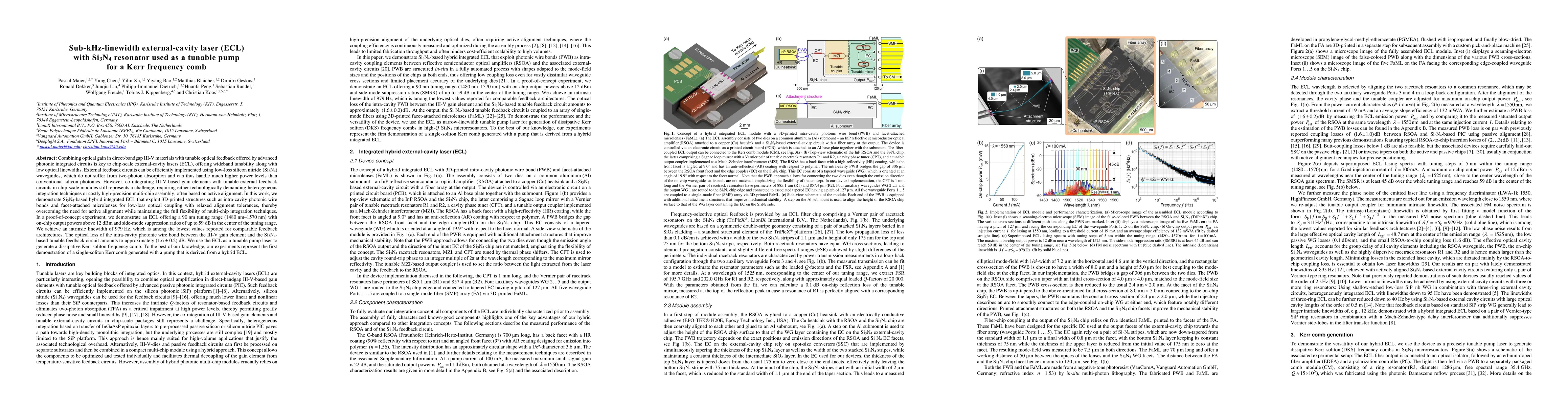 Thumbnail for Sub-kHz-linewidth external-cavity laser (ECL) with Si$_{3}$N$_{4}$
  resonator used as a tunable pump for a Kerr frequency comb