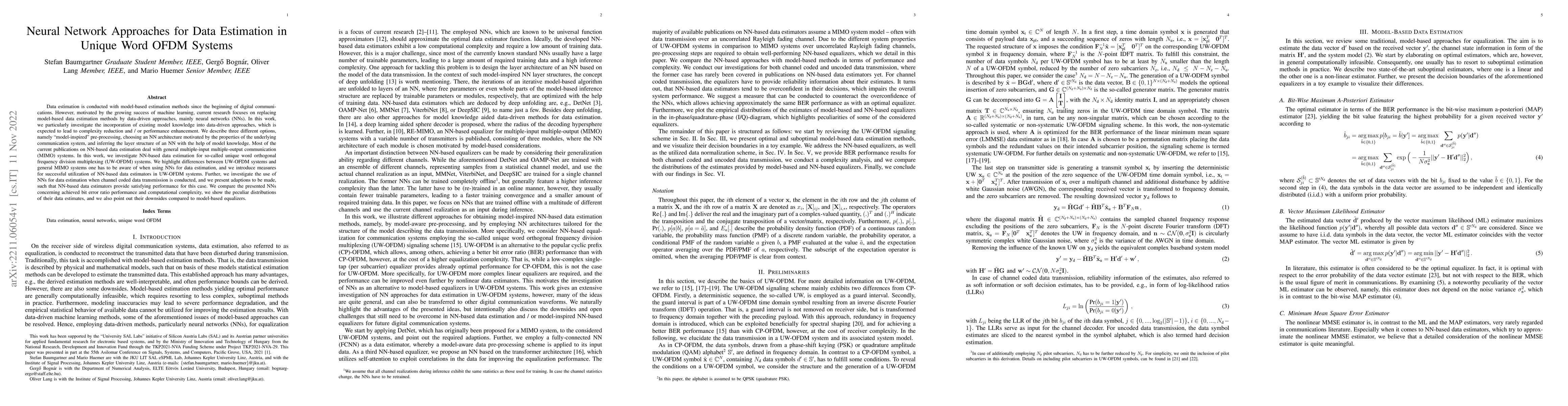 Thumbnail for Neural Network Approaches for Data Estimation in Unique Word OFDM
  Systems