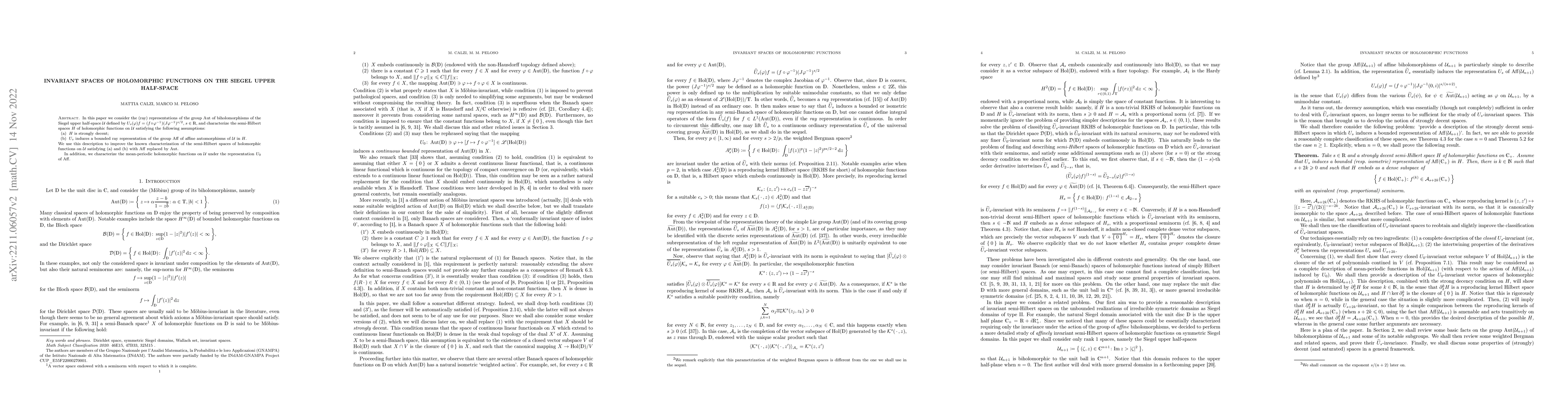 Thumbnail for Invariant Spaces of Holomorphic Functions on the Siegel Upper Half-Space