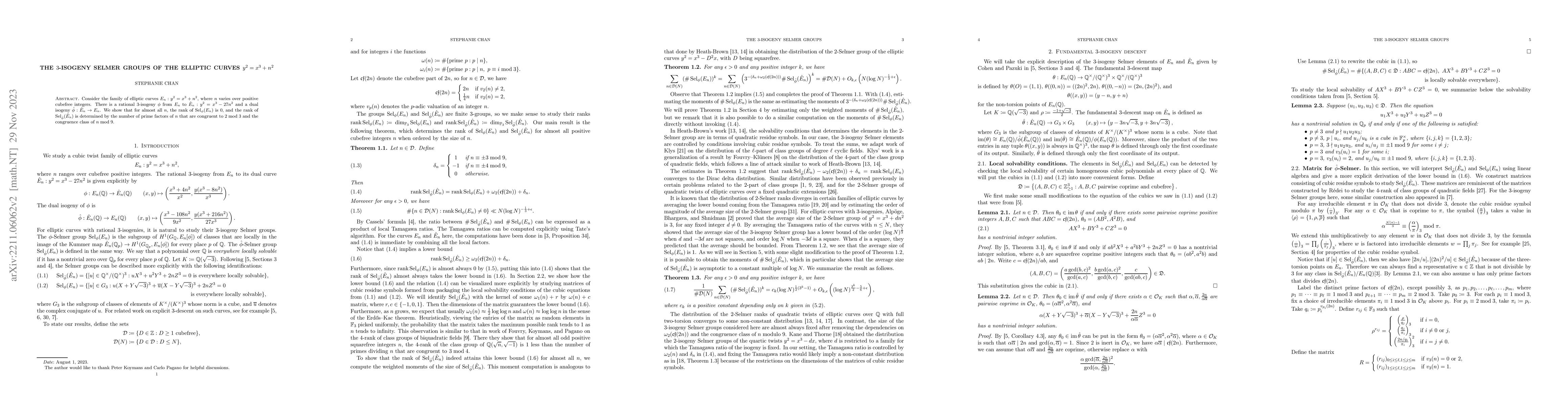 Thumbnail for The $3$-isogeny Selmer groups of the elliptic curves $y^2=x^3+n^2$