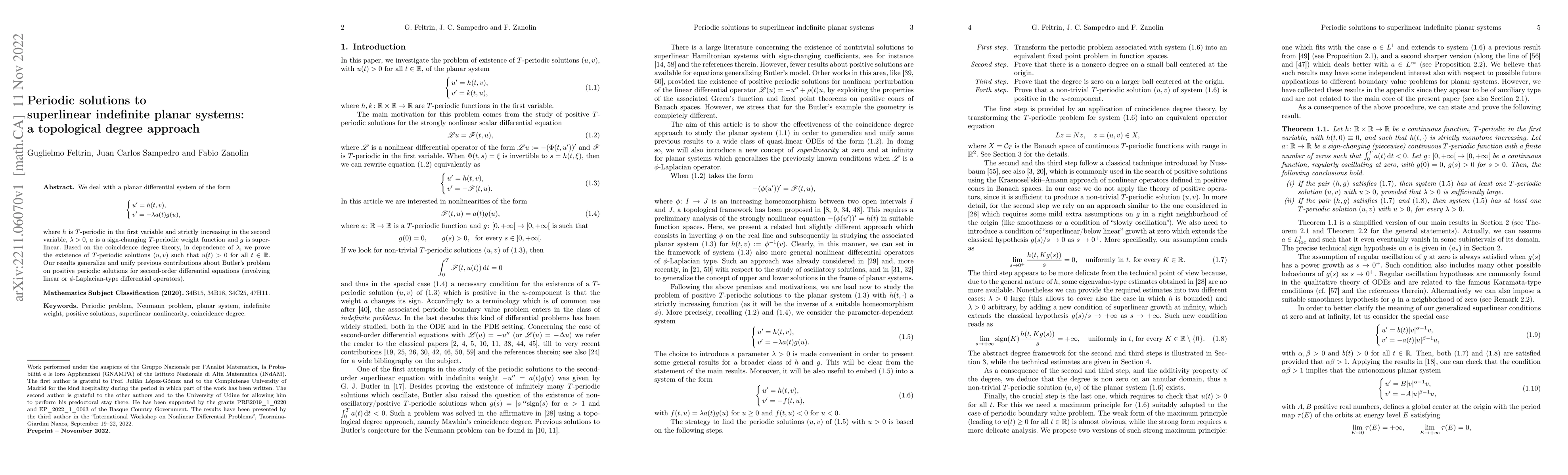 Thumbnail for Periodic solutions to superlinear indefinite planar systems: a
  topological degree approach