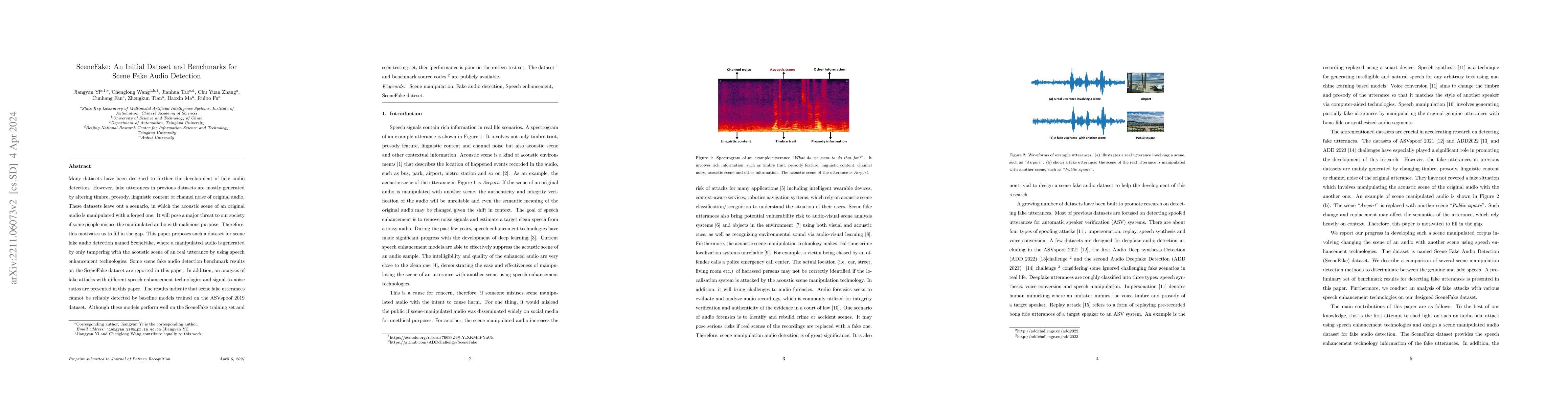 Thumbnail for SceneFake: An Initial Dataset and Benchmarks for Scene Fake Audio
  Detection