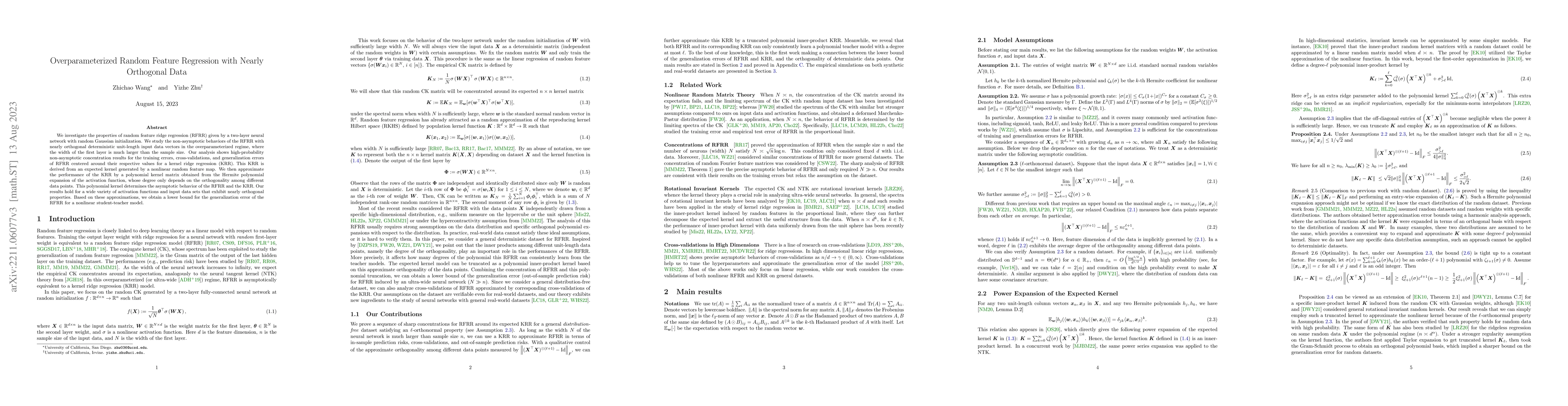 Thumbnail for Overparameterized random feature regression with nearly orthogonal data