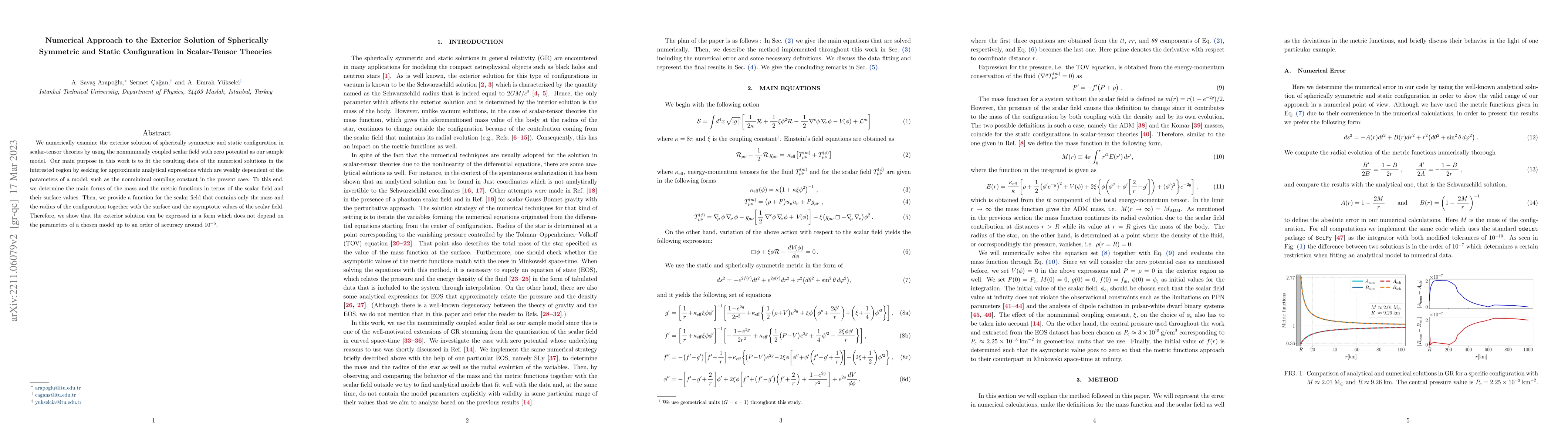 Thumbnail for Numerical Approach to the Exterior Solution of Spherically Symmetric and
  Static Configuration in Scalar-Tensor Theories