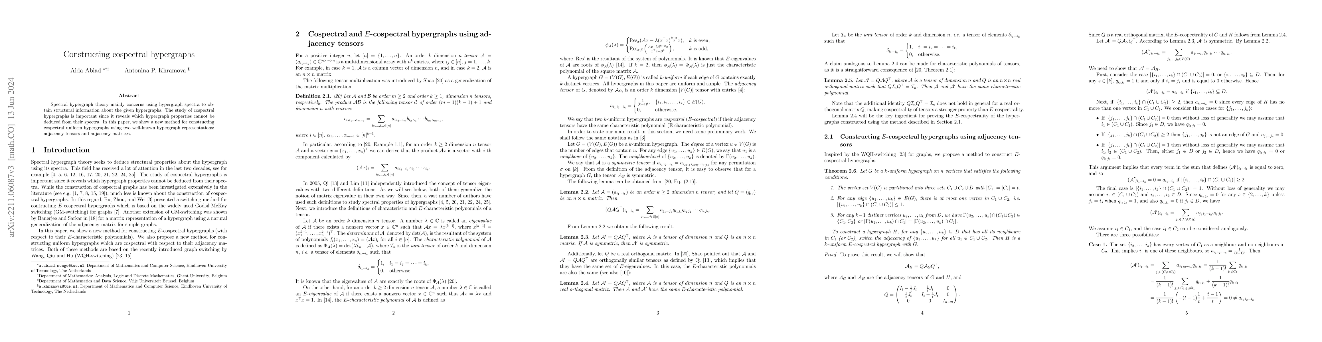 Thumbnail for Constructing cospectral hypergraphs
