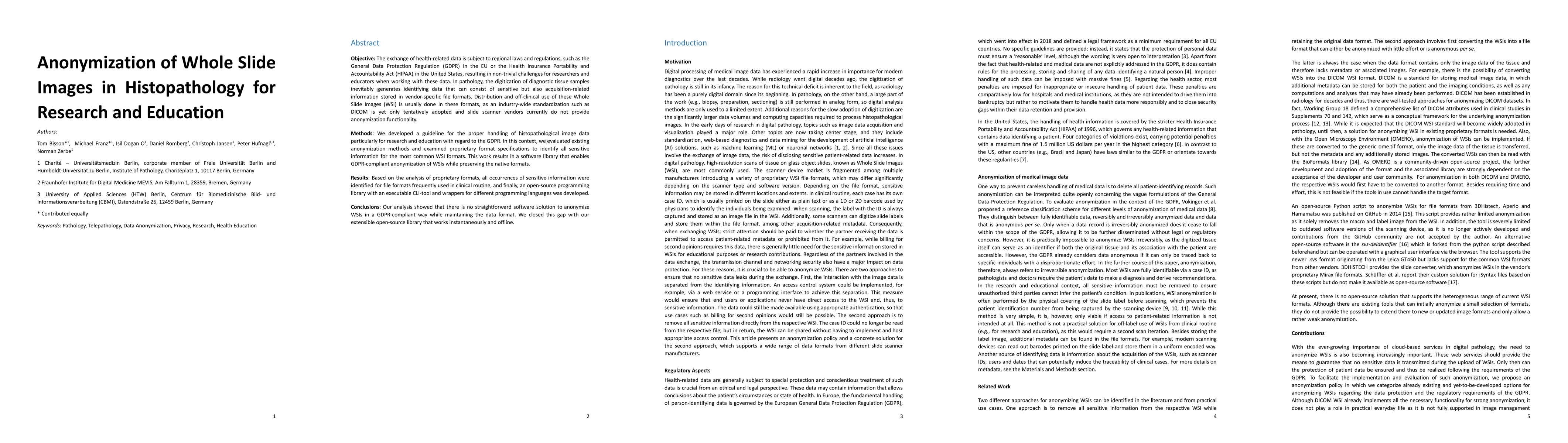 Thumbnail for Anonymization of Whole Slide Images in Histopathology for Research and
  Education