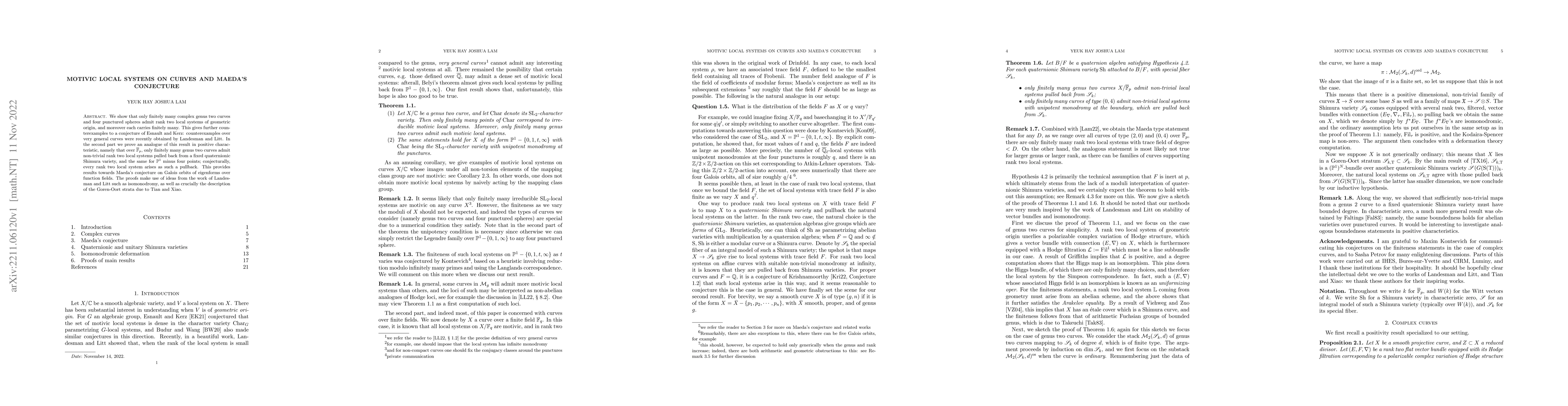 Thumbnail for Motivic local systems on curves and Maeda's conjecture
