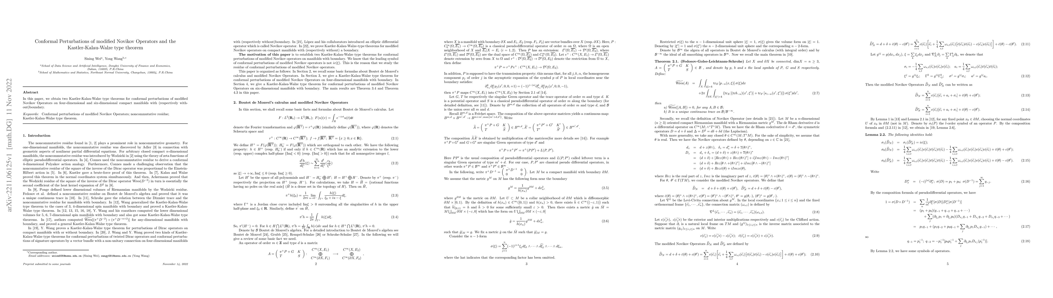 Thumbnail for Conformal Perturbations of modified Novikov Operators and the
  Kastler-Kalau-Walze type theorem