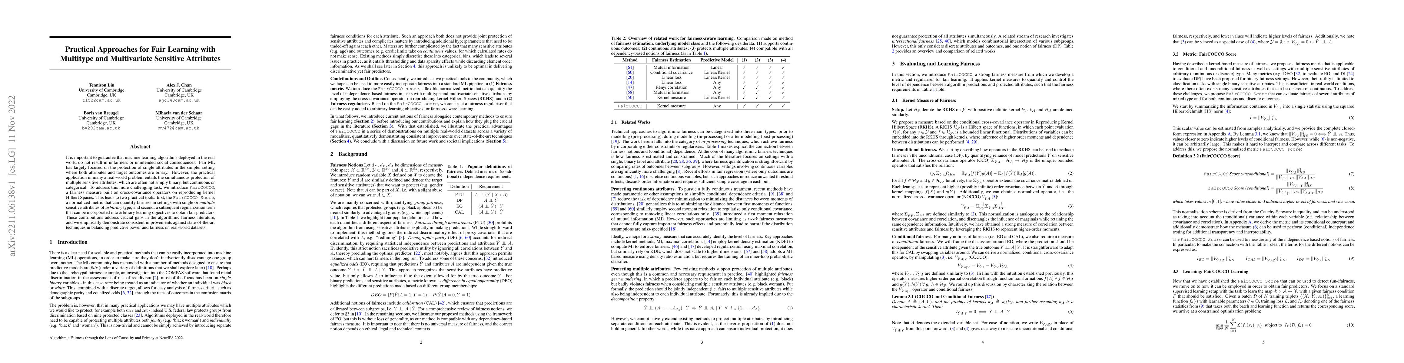 Thumbnail for Practical Approaches for Fair Learning with Multitype and Multivariate
  Sensitive Attributes
