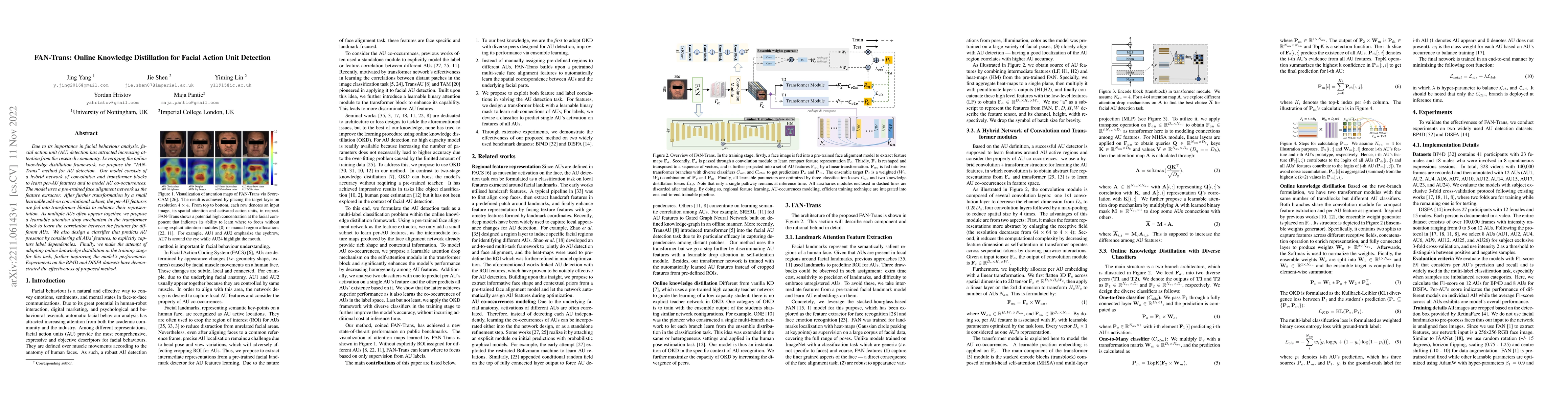 Thumbnail for FAN-Trans: Online Knowledge Distillation for Facial Action Unit
  Detection
