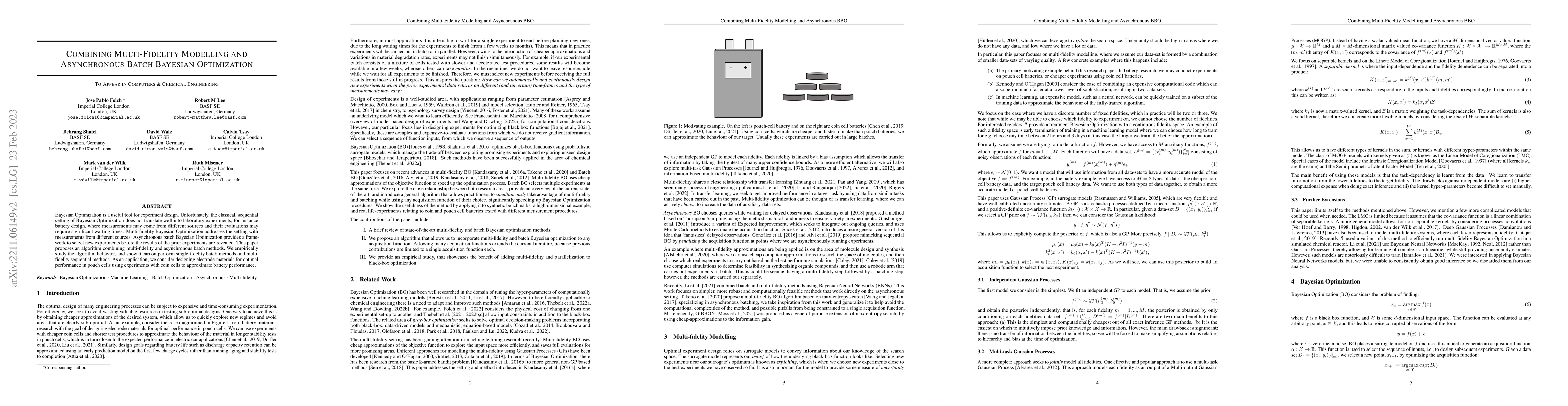 Thumbnail for Combining Multi-Fidelity Modelling and Asynchronous Batch Bayesian
  Optimization