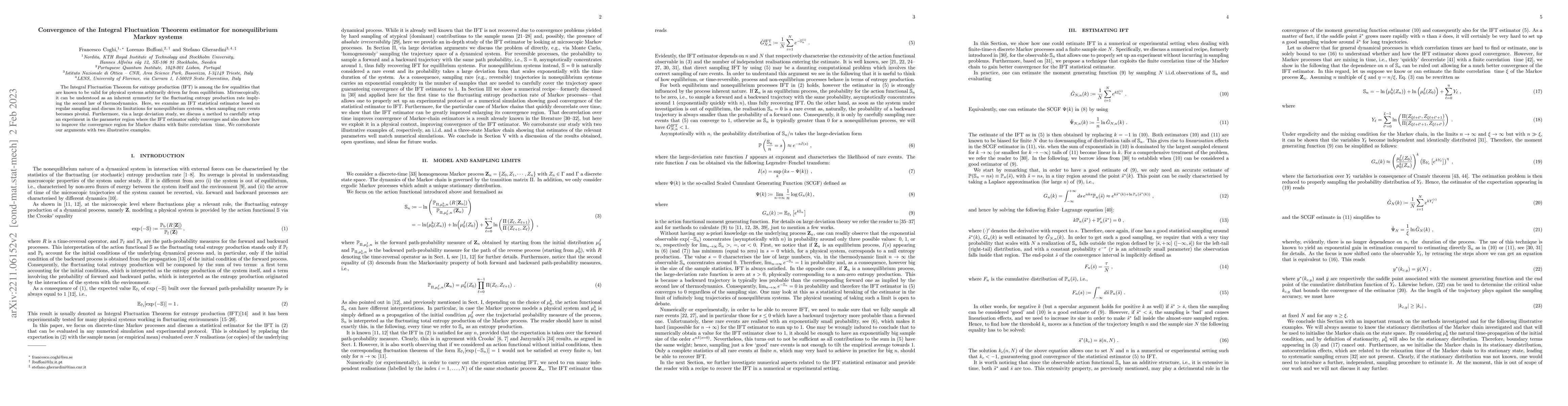 Thumbnail for Convergence of the Integral Fluctuation Theorem estimator for
  nonequilibrium Markov systems