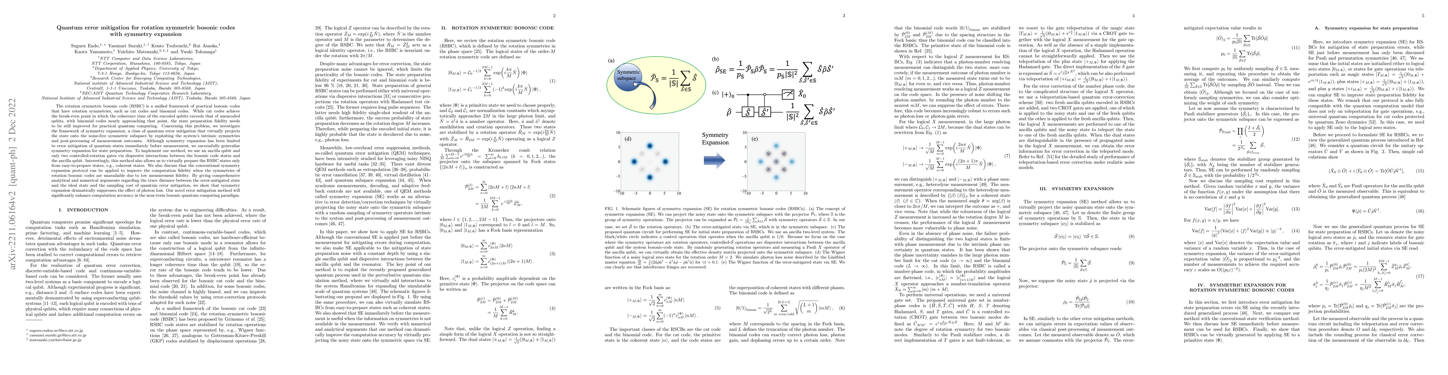 Thumbnail for Quantum error mitigation for rotation symmetric bosonic codes with
  symmetry expansion