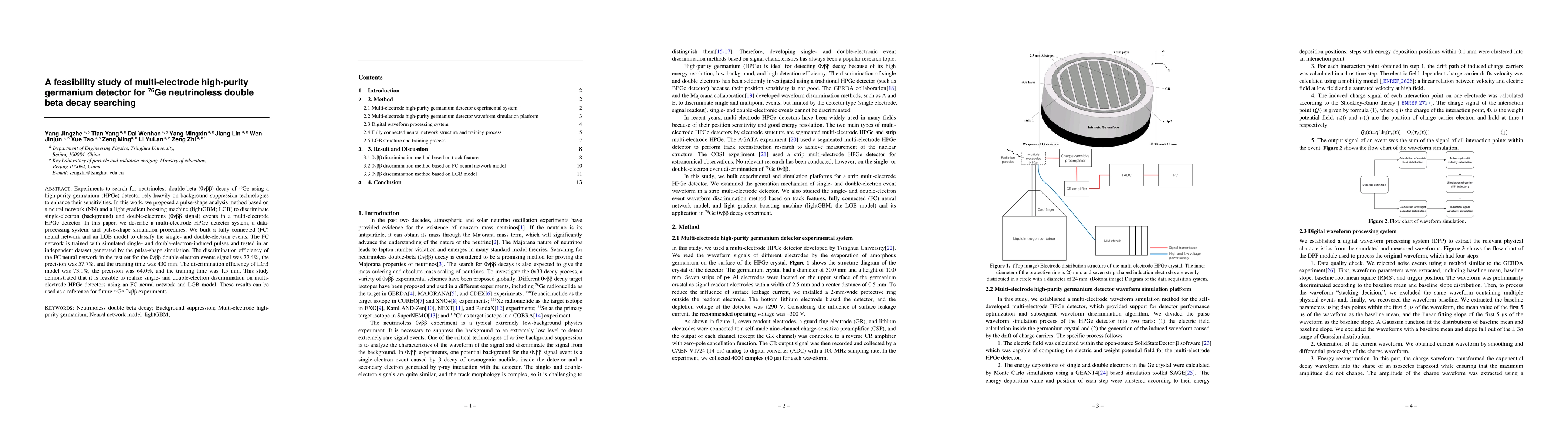 Thumbnail for A feasibility study of multi-electrode high-purity germanium detector
  for Ge-76 neutrinoless double beta decay searching