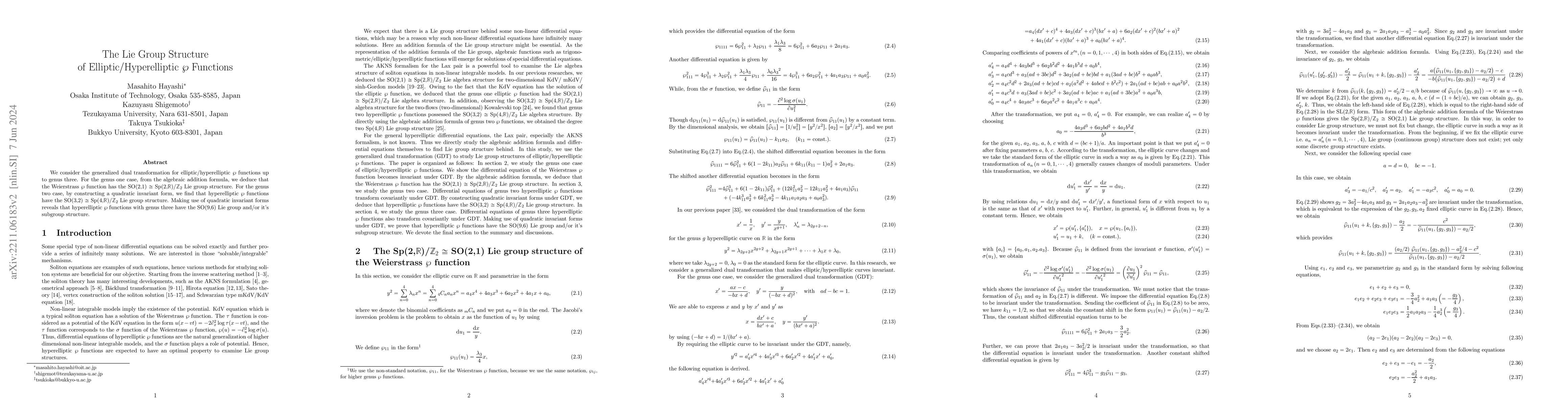 Thumbnail for The Lie Group Structure of Elliptic/Hyperelliptic $\wp$ Functions