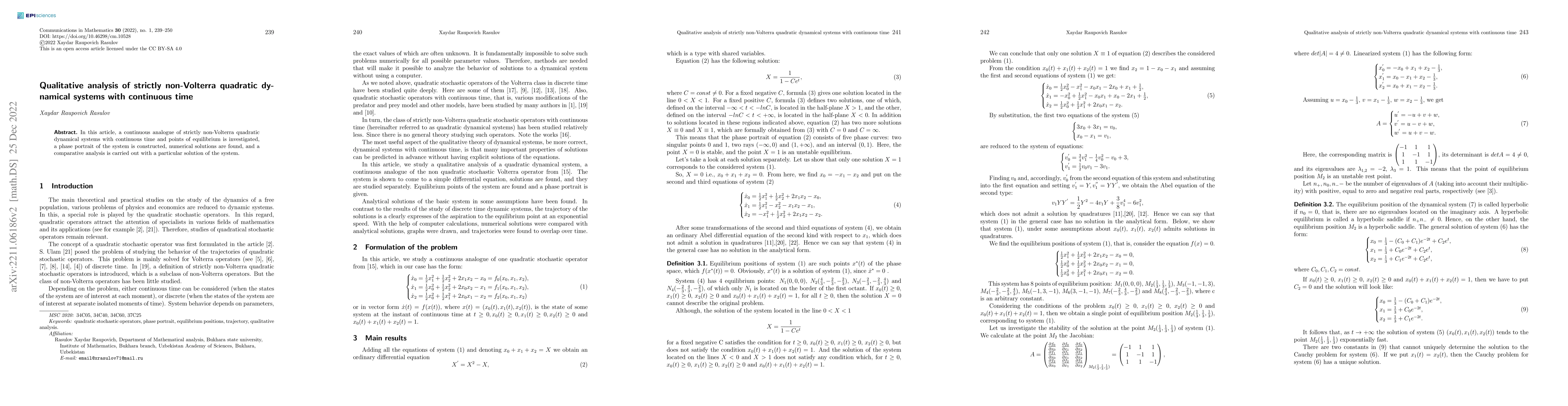 Thumbnail for Qualitative analysis of strictly non-Volterra quadratic dynamical
  systems with continuous time