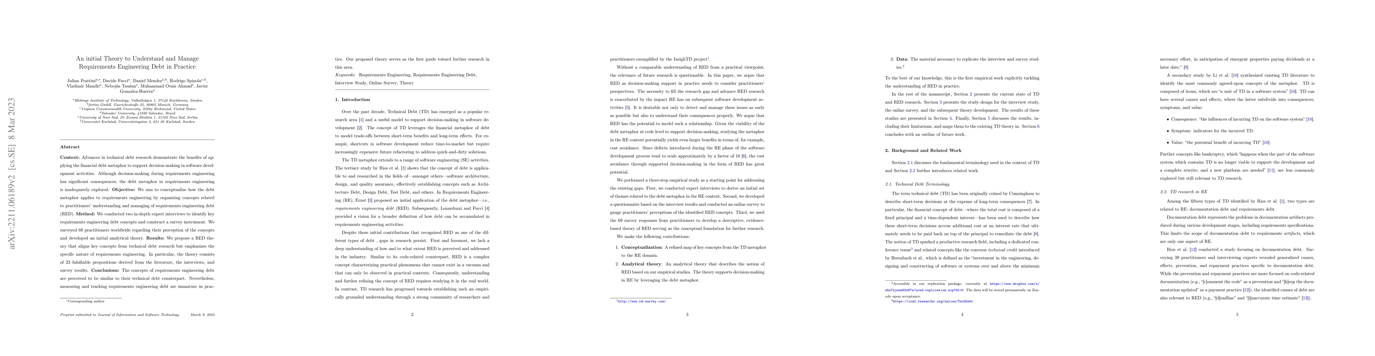 Thumbnail for An initial Theory to Understand and Manage Requirements Engineering Debt
  in Practice