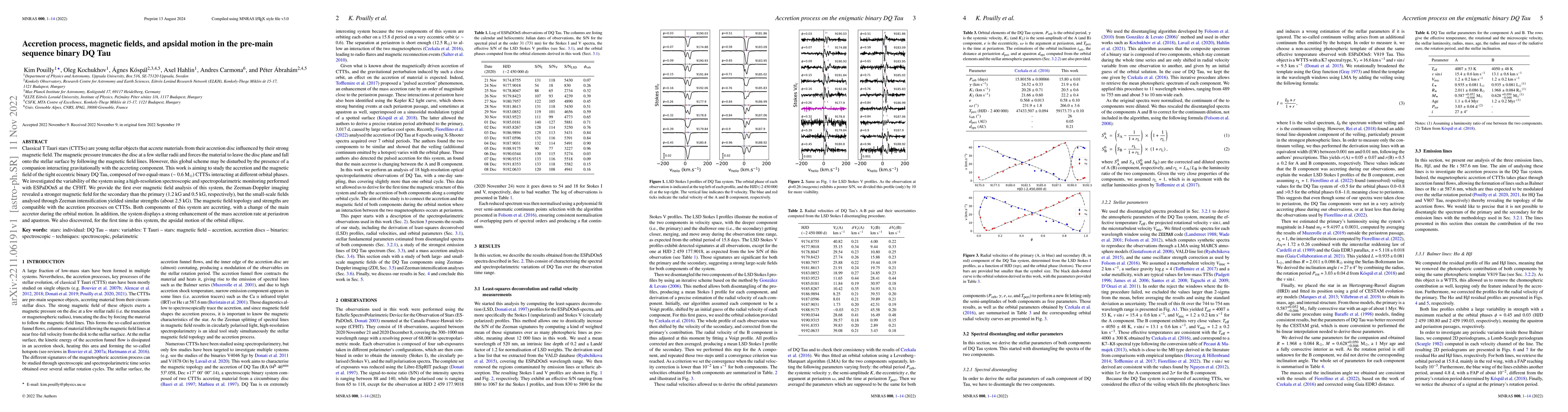 Thumbnail for Accretion process, magnetic fields, and apsidal motion in the pre-main
  sequence binary DQ Tau