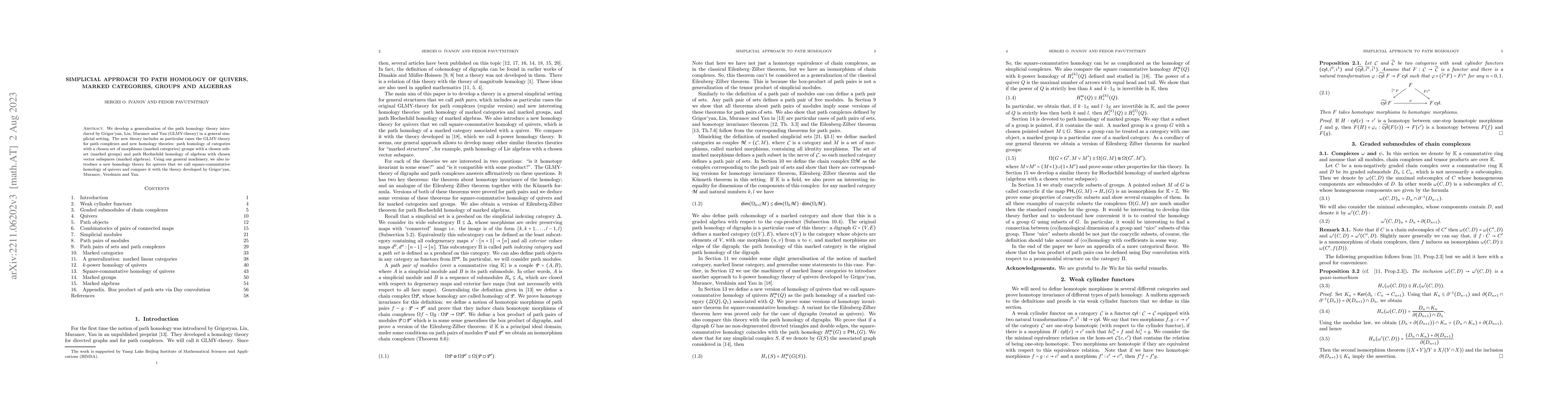 Thumbnail for Simplicial approach to path homology of quivers, marked categories,
  groups and algebras