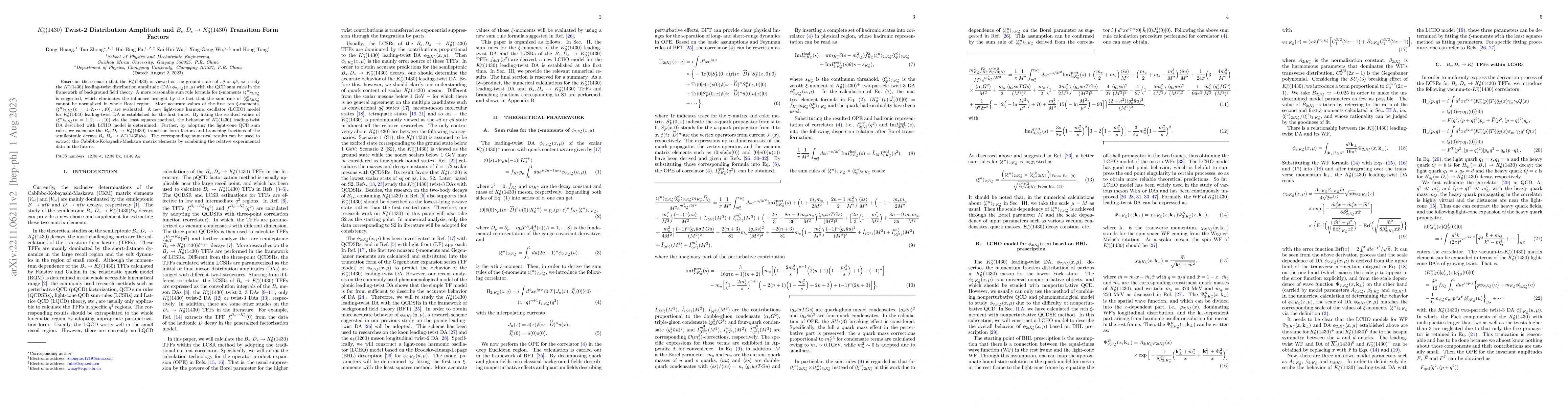 Thumbnail for $K_0^\ast(1430)$ Twist-2 Distribution Amplitude and $B_s,D_s \to
  K_0^\ast(1430)$ Transition Form Factors