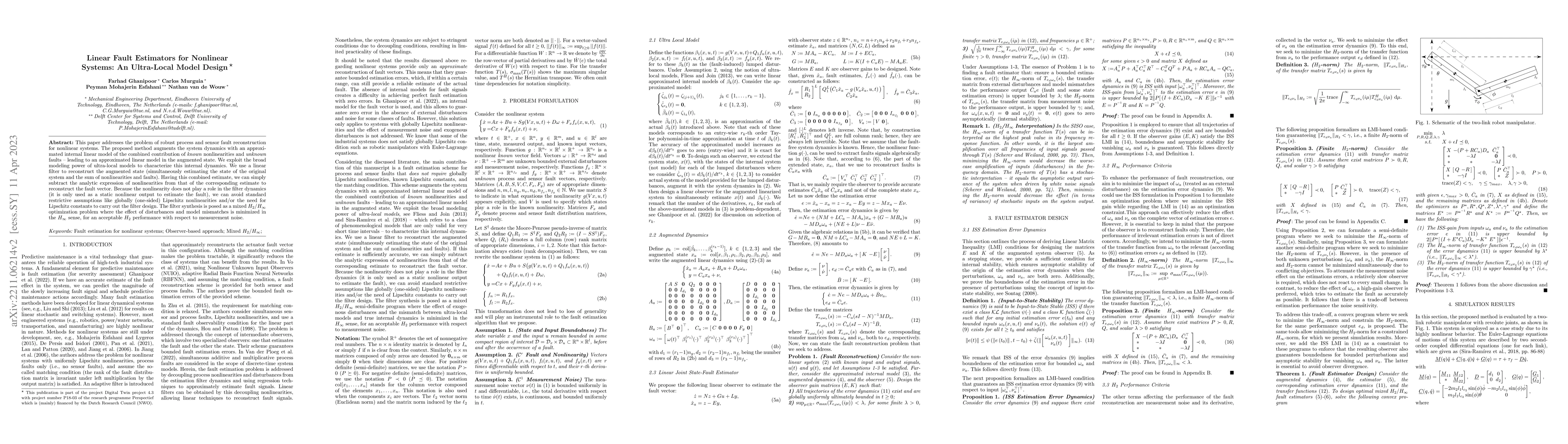 Thumbnail for Linear Fault Estimators for Nonlinear Systems: An Ultra-Local Model
  Design