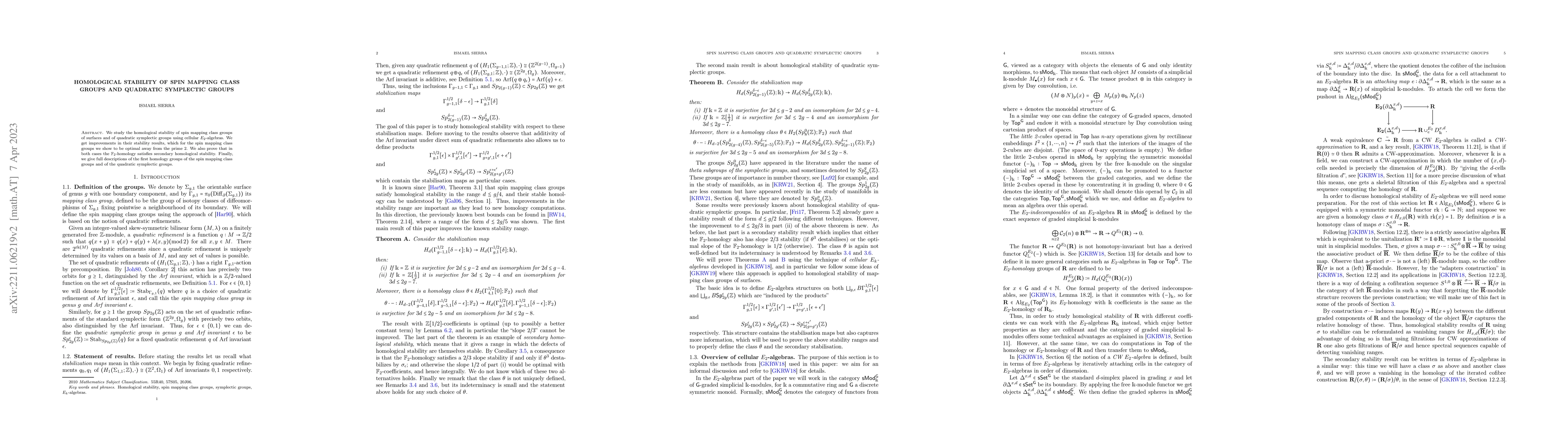 Thumbnail for Homological stability of spin mapping class groups and quadratic
  symplectic groups