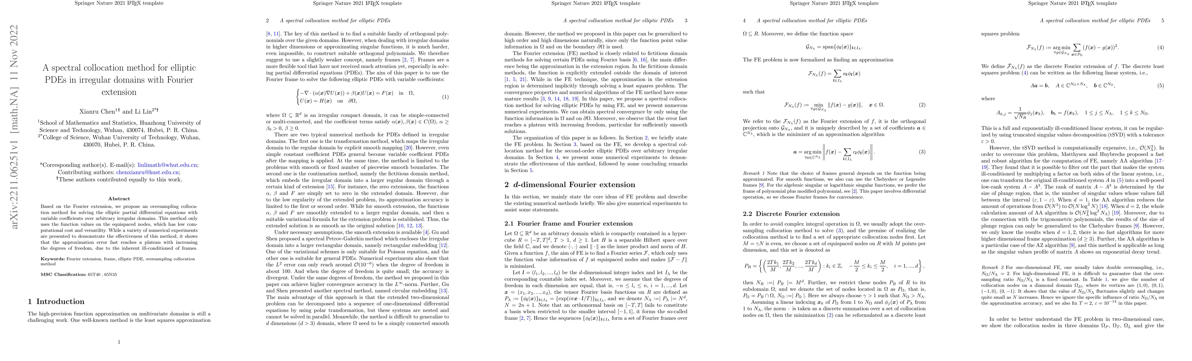 Thumbnail for A spectral collocation method for elliptic PDEs in irregular domains
  with Fourier extension