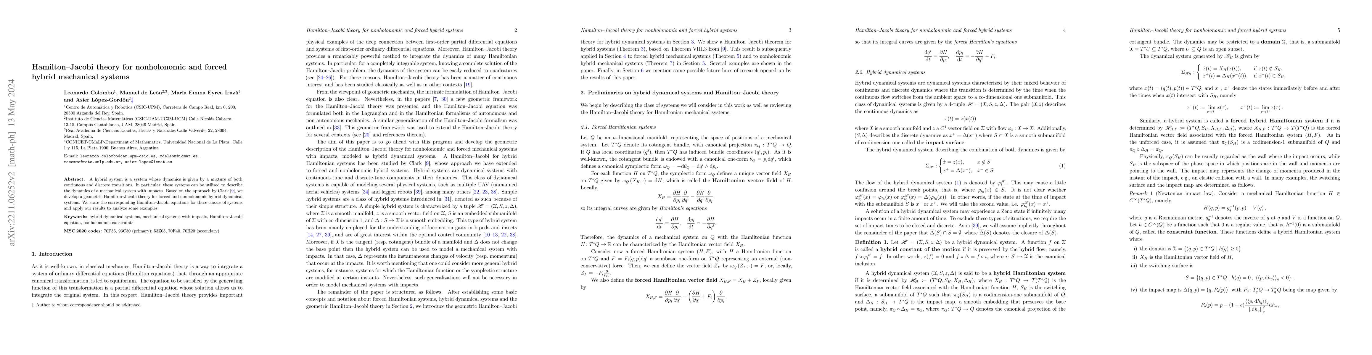 Thumbnail for Hamilton-Jacobi theory for nonholonomic and forced hybrid mechanical
  systems