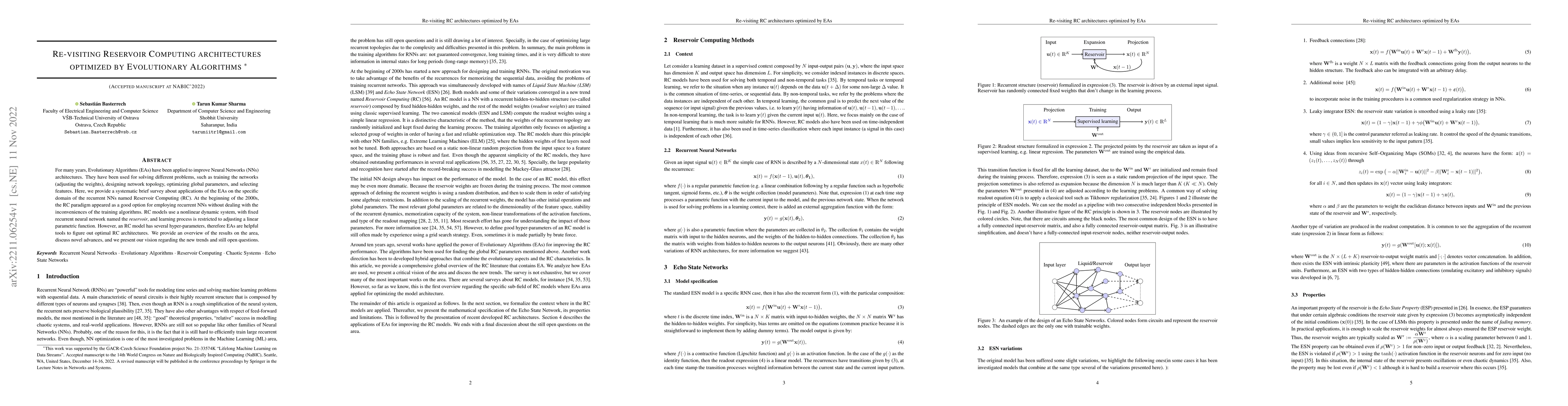 Thumbnail for Re-visiting Reservoir Computing architectures optimized by Evolutionary
  Algorithms