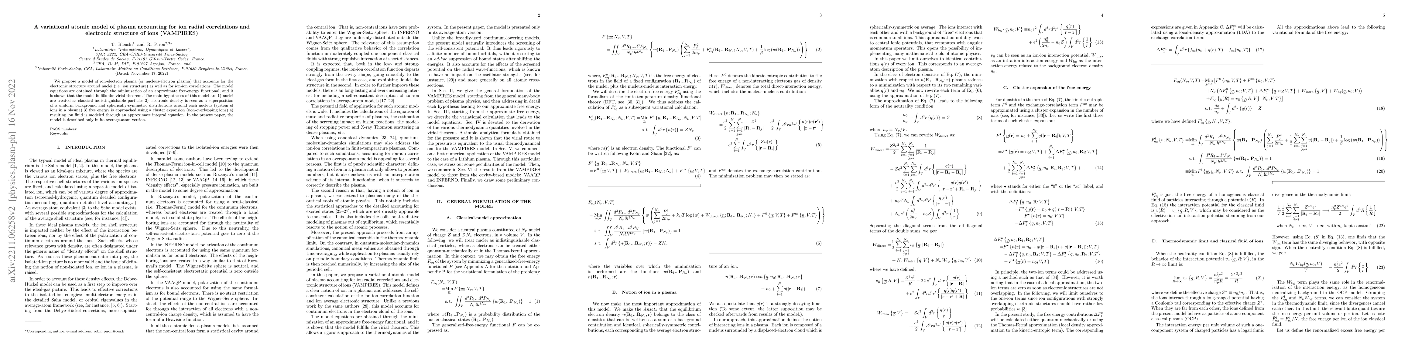 Thumbnail for A variational atomic model of plasma accounting for ion radial
  correlations and electronic structure of ions (VAMPIRES)