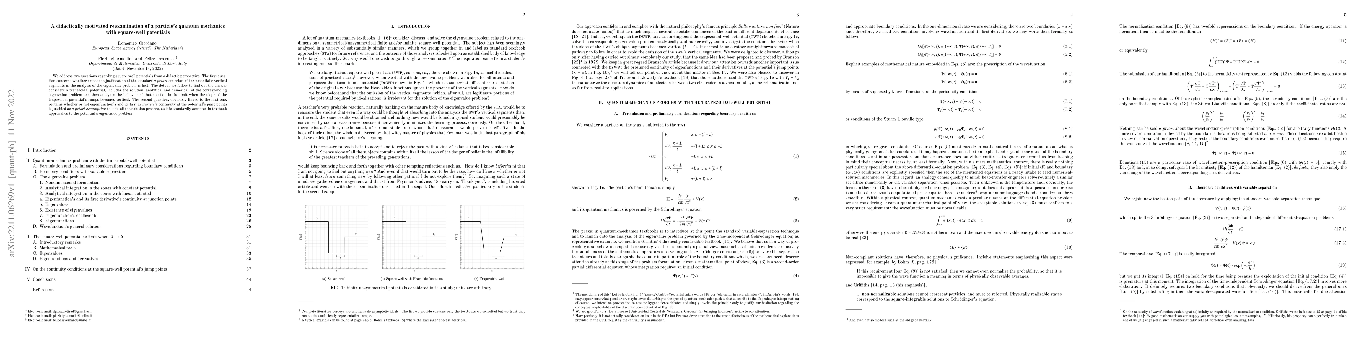 Thumbnail for A didactically motivated reexamination of a particle's quantum mechanics
  with square-well potentials